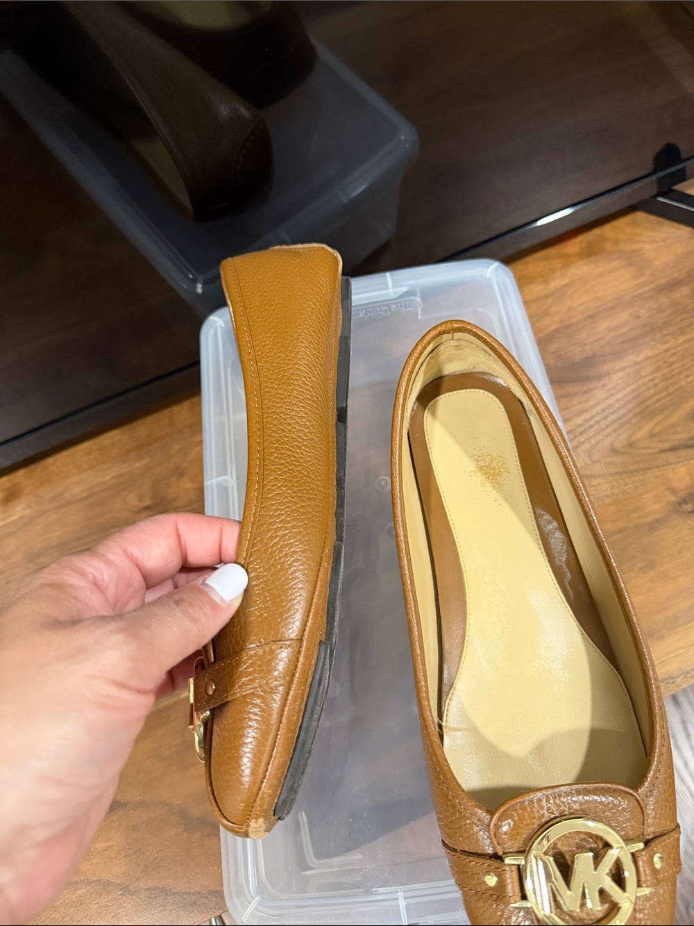 MICHAEL Michael Kors Chestnut Brown Leather MK Logo Flats - Picture 6 of 11